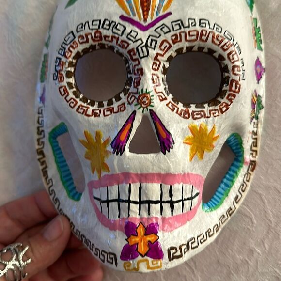 Art Mask Hand Crafted Painted Sugar Skull Skeleton Unique Paper Mache - Picture 5 of 7